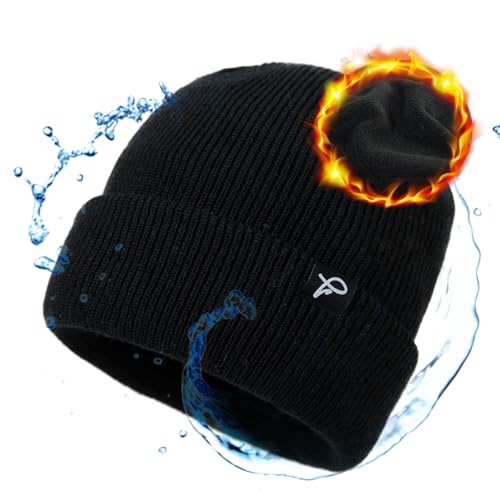 TOP-EX Dryknit™ Waterproof Oversized XL XXL Fleece Lined Winter Warm Beanies Hat for Men Large-X-Large Black (Waterproof)