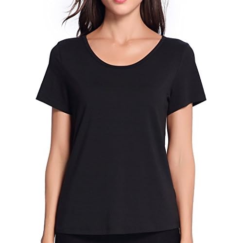 LIQQY Women's Comfort T-Shirts Modal Cotton Tees Workout Scoop Neck Long-Short Sleeve Shirts XX-Large Black