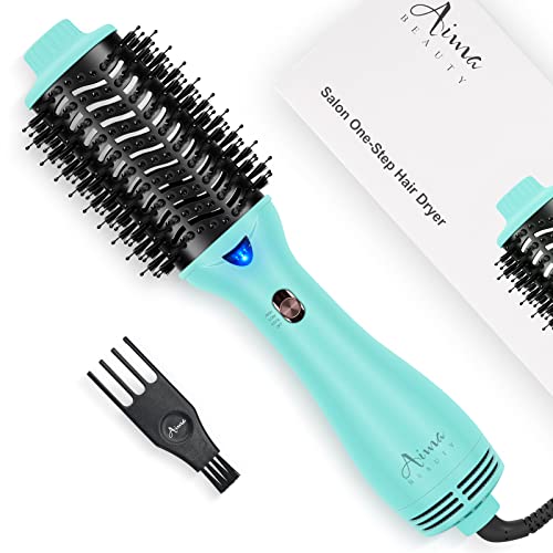 Hot Air Brush, Aima Beauty Professional One Step Hair Dryer & Volumizer 4 in 1 Upgrade Anti-Scald Negative Ionic Technology for All Hair Types, Light