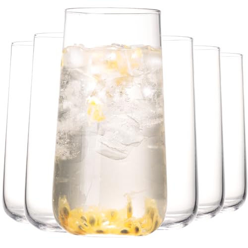 Water Glasses Set of 6, 17.5oz Large Drinking Glasses, Clear Crystal Lightweight Glass cups, Glassware Set for Juice,Iced Tea,Mojito,kitchen and bar,G