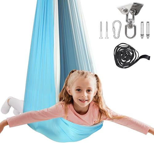 Double Layer Sensory Swing for Kids with 360° Swivel Hanger Kit, Therapy Swing Hammock,Kids Indoor Swing Indoor Hammock, Outdoor, Sky Blue