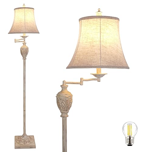 Traditional LED Floor Lamp with 350° Adjustable Swing Arm Lamp – Vintage Pole lamp Swing arm for Living Room, Bedroom and Office – Rustic Upright