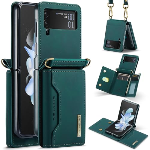 for Samsung Galaxy Z Flip 3 Case with Crossbody Wallet, 8 Cards Slot and Premium Leather Kickstand Vintage Card Holder.(Green) Green Samsung Galaxy Z