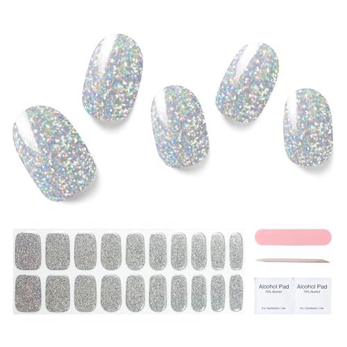 Semi Cured Gel Nail Strips, 20 pcs Gel Nail Stikers, Gel Nail Wraps Semi Cured, Salon-Quality, 2 Weeks Long Lasting, Milky Way