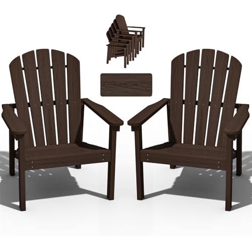 Stackable Adirondack Chair Set of 2, HDPE Outdoor Patio Chair - Durable and Space Saving, Suitable for Porches, Lawns or Garden, Coffee Coffee classic