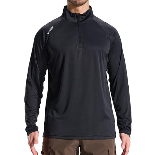 LOOGU Men's Quarter Zip Golf Pullover Long Sleeve 1-4 Zip Mock Neck UPF50+ Shirts Running Athletic Hiking Quick Dry Outdoor Black 3X-Large