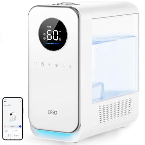 Dreo Humidifiers for Bedroom, Top-filled Smart Quiet Cool Mist Humidifier for Large Room Home, Oil Diffuser & Nightlight, 50Hours Runtime for Indoor P