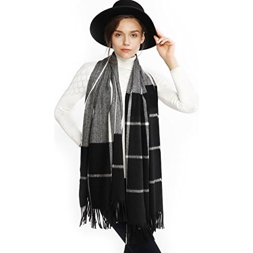 RIIQIICHY Winter Scarfs for Women Pashmina Shawls and Wraps for Evening Dresses Warm Blanket Scarf Plaid Oversized Scarves Black