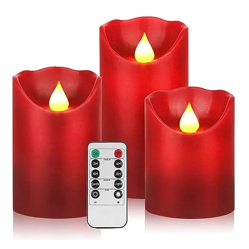 YIWER Flameless Candles Set of 3, Φ3.15 xH 4"-5"-6" Real Wax Not Plastic Pillars Include Realistic Dancing LED Flames and 10-Key Remote Control with