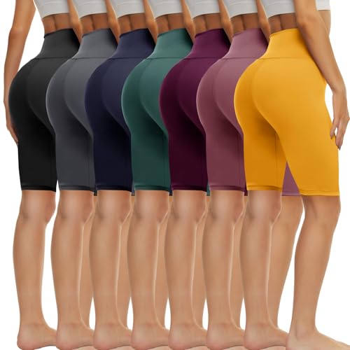 TNNZEET 7 Pack Biker Shorts for Women - 5''-8''-3'' High Waisted Workout Tummy Control Spandex Gym Shorts for Yoga Athletic 8“ Inseam Large-X-Large