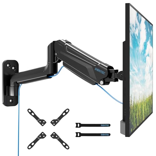 BONTEC Monitor Wall Mount Arm, VESA Gas Spring Height Adjustable, for 13-42 Inch Screens, Max 19.8lbs, Swivel, Tilt, Space-Saving Desk Mount, Easy Ins