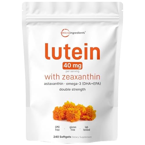 Micro Ingredients Lutein & Zeaxanthin 40mg Softgels, 240 Count, with Astaxanthin, Omega-3s, & Phospholipids | Eye + Vision Health Vitamins | Third Par