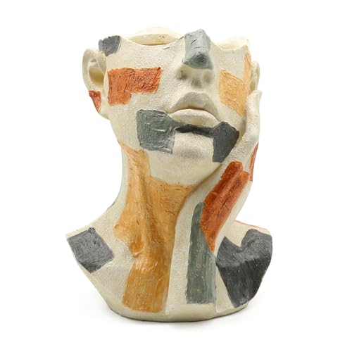 Lukitas Abstract Face Planter, Faux Sandstone Decorative Vase, Colorful Handcrafted Artistic Flower Plant Pot for Garden Patio Living Room, Resin 10.5