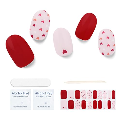 Semi Cured Gel Nail Strips, 20 pcs Gel Nail Wraps Semi Cured, Salon-Quality, 2 Weeks Long Lasting Timeless Love