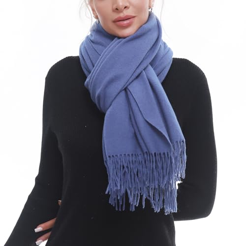 SWAT PANY Scarf for Woman Winter Warm Scarves Pashmina Shawls and Wraps Oversized Scarf Blue