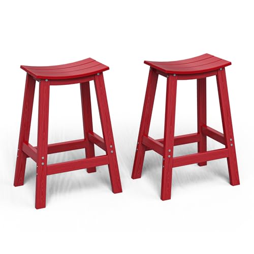 Bar Stools Set of 2 Chairs,Saddle Bar stools with Curved Surface,Kitchen Counter Seat with Footrests,HDPE All-Weather for Patio, Garden and Kitchen–