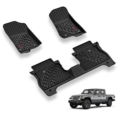 3W Floor Mats Compatible for Jeep Gladiator 2020-2024 2025, Custom Fit TPE All Floor Liner for Weather Jeep Gladiator,1st & 2nd Row Full Set Car Liner
