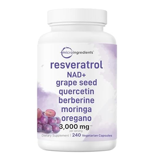 Resveratrol NAD Supplements for Women & Men 3,000mg, 240 Veggie Capsules | NMNH Supplement Alternative | 11-in-1 Antioxidant Blend of Quercetin, Morin