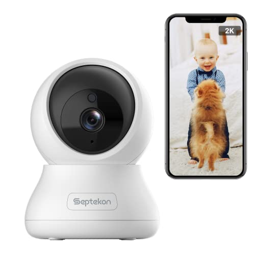 Septekon Indoor Pan-Tilt Security Camera for Baby Monitor, 2K 3MP Pet Camera with Night Vision, Motion Detection, Cloud Storage, Compatible with Alexa