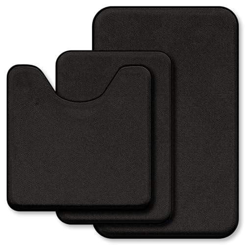 Black Bathroom Rug Set Memory Foam Bath Mats 3 Piece with Toilet Mats, Soft & Supportive, Shock Absorbing, Water Absorbent, Non-Slip Bath Rugs, Machin
