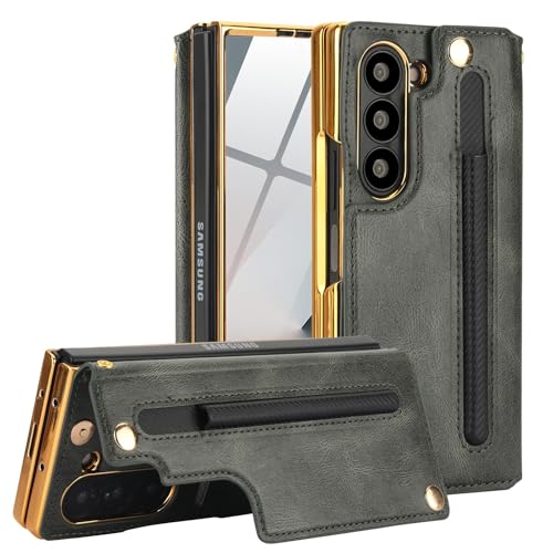 for Samsung Galaxy Z Fold 7 Wallet Case with S-Pen Holder and Credit Card Holder, Built-in Front Screen Flim Protector,Luxurious Leather Magnetic Clas