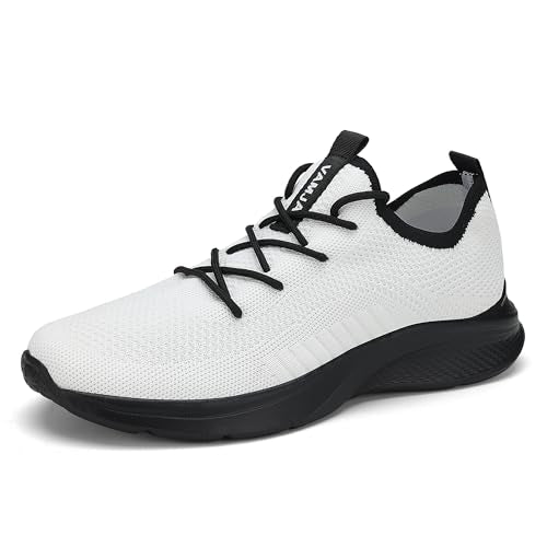 VAMJAM Men's Running Shoes Fashion Sneakers Lightweight Breathable Flying Knitting Lace Up Mesh Walking Shoes Workout Casual Sports Shoes 13 Whiteblac