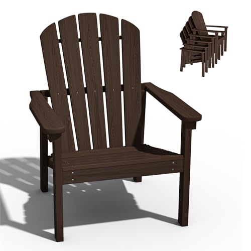 Stackable Adirondack Chair, HDPE Outdoor Patio Chair - Durable and Space Saving, Suitable for Porches, Lawns or Garden, Coffee Coffee classic（1pc）