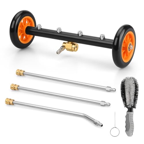 2-in-1 16' Undercarriage Pressure Washer Water Broom, 4000PSI Under Car Pressure Washer Attachment with 3 Pieces Extension Wand & Hub Brusher, Surface