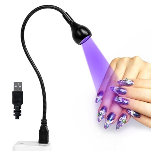AORAEM LED Nail Lamp 3W LED Portable Manicure Dryer Gel Polish Curing Light with Black Gooseneck for Gel Nails Tips USB Plug Play Salon and Home DIY A