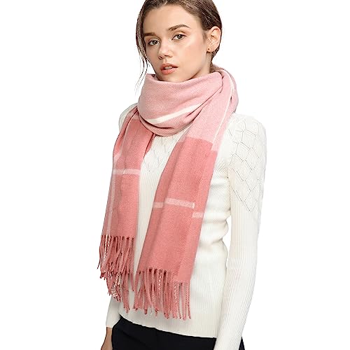 RIIQIICHY Winter Scarfs for Women Pashmina Shawls and Wraps for Evening Dresses Warm Blanket Scarf Plaid Oversized Scarves Pink