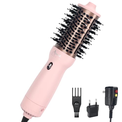 Aima Beauty Travel Hair Dryer Brush Dual Voltage Blow Dryer Brush Hot Air Brush with Oval Barrel 360°Airflow for Smooth, Negative Ionic Frizz-Free Dr