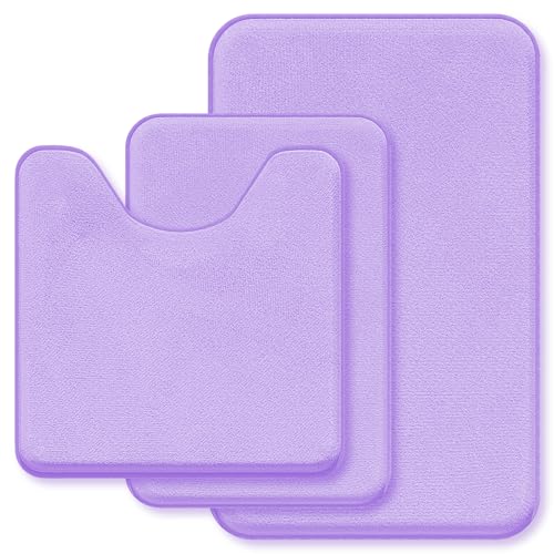 Bathroom Rugs Sets 3 Piece, Soft Absorbent Memory Foam Bath Mats Set, Dry Fast Bath Mat, Machine Washable Bath Rug Set for Bathroom （Lilac） Lilac
