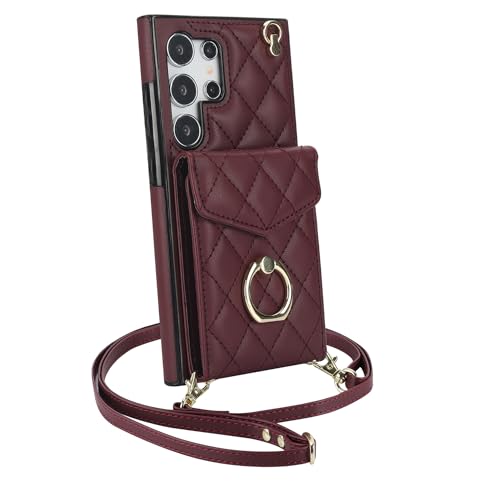 for Samsung Galaxy S24 Ultra Wallet Case with Ring,High Stylish Luxury Leather Accordion Card Holder,Anti-Drop Lanyard,Multi-Functional Ring Stand,Pro