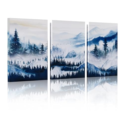 FAEFTY Wall Art for Living Room Set of 3 Wall Painting Abstract Forest Mountain Landscape Painting Wall Decor for Bedroom Office, 3 Piece Canvas Frame