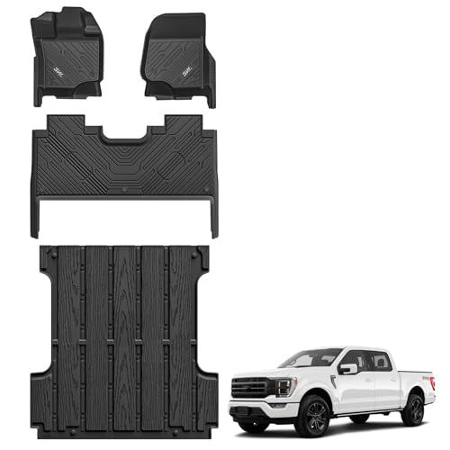 3W Floor Mats & trunk Bed Fit for 2015-2024 2025 Ford F150 - F-150 Lightning SuperCrew Cab, TPE All Weather Heavy Duty Floor Liner Custom Fit Accessor