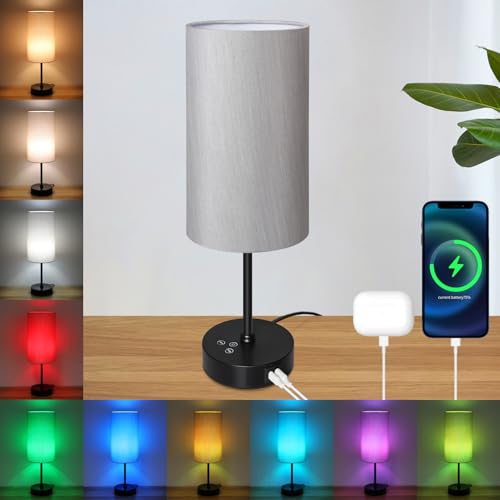 Unicozin Table Lamp, 3 CCT 3000K-4500K-6500K & RGB Color Changing, Stepless Dimmable, 17Inch Bedside Lamp for Reading, Ambience Nightstand Light for H