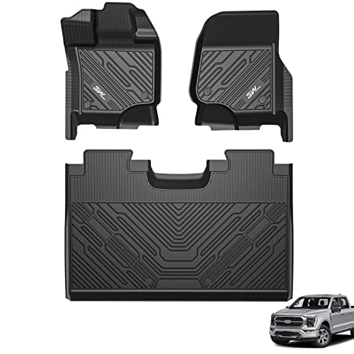3W Floor Mats for Ford F-150 2015-2025 & F150 Lightning 2022-2025 SuperCrew (w-o Fold Flat Storage), TPE All Weather Custom Fit, Front & Rear 3PCS | H