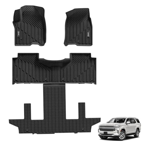 3W Floor Mats Fit for 2021 2022 2023 2024 2025 Chevy Suburban-GMC Yukon XL-Cadillac Escalade ESV 7 Seat, TPE All Weather Custom Fit Car Accessories Fu