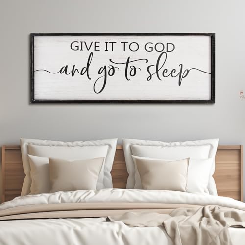 Paquesta Give It to God and Go to Sleep Sign - Above Bed Wall Decor, 40''17'' Large Farmhouse Bedroom Decor, Wood Guest Room Decor, Framed Wall Art, R