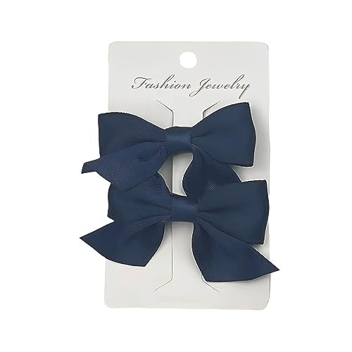 VSEVENHEAD Bow Hair Clips Dark Blue 1 Pair 2.16 inch Baby Fully Covered Barrettes Solid Color Grosgrain Ribbon Accessories for Baby Girls Infants and