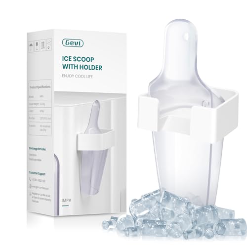 Gevi Ice Scoop with Holder for Household use, Food-Grade Plastic Scoop with Comfortable Handle for Refrigerator, Countertop ice Maker, Kitchen Wall