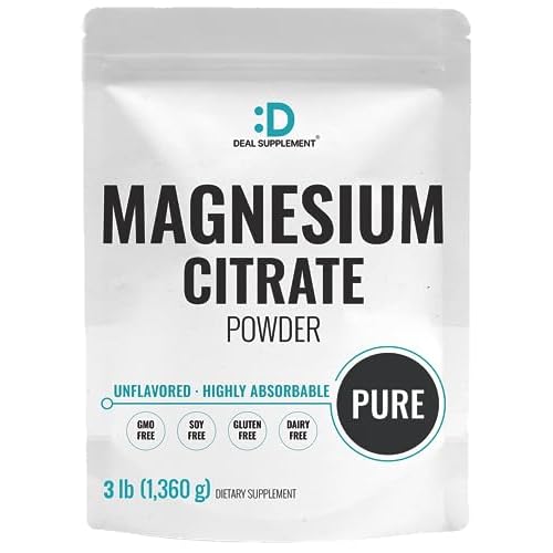 DEAL SUPPLEMENT Magnesium Citrate Powder 500mg, 3lbs – Unflavored, Easily Absorbed – Purified Trace Mineral for Muscle, Heart, & Digestive Support