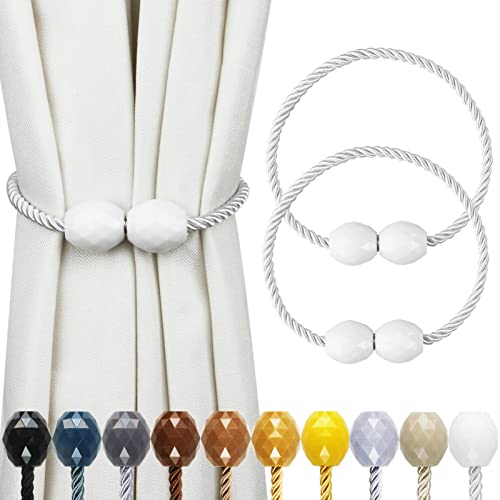 Strong Magnetic Curtain Tiebacks White 2 Pack Decorative Tie Backs Outdoor Curtain Rope Tiebacks Elegant Curtain Holdbacks for Drapes