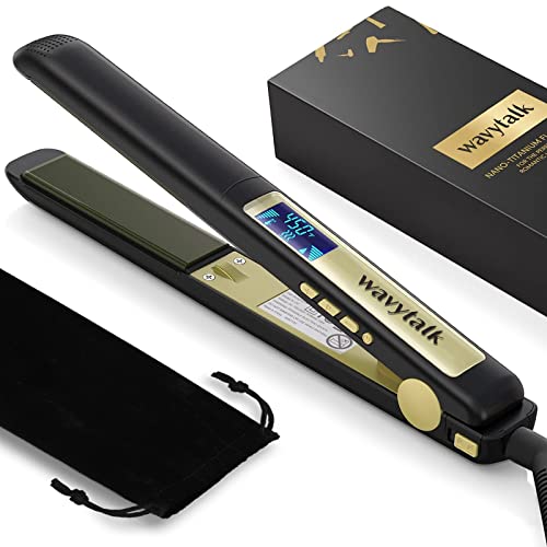Wavytalk Hair Straightener, 100% Pure Titanium Flat Iron Hair Straightener Dual Voltage Creates Silky Hair Instantly, 1 Inch Flat Iron 170℉-450℉ 1