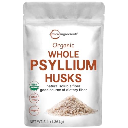 Micro Ingredients Organic Whole Psyllium Husks, 3lbs | Daily Soluble Fiber Supplement | India Origin | Natural Prebiotics & Probiotics | Supports Dige