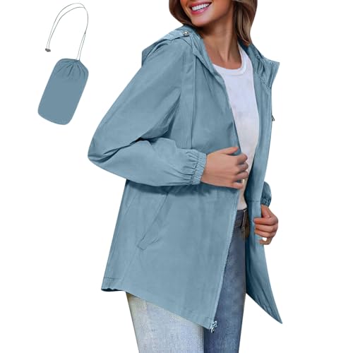 Womens Packable Rain Jacket Waterproof | Lightweight Hooded Windbreaker, Sleek Activewear for Travel & Outdoors A01 Blue X-Large