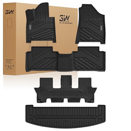 3W Floor Mats & Cargo Liner Fit for 2024 2025 Hyundai Santa Fe (Not for Hybrid) Only 7 Seats, TPE All Weather Floor Liner Heavy Duty Car Accessories,