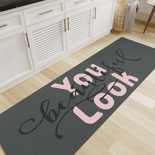 MontVoo-Bath Mat Rug Long Non Slip Super Absorbent Bathroom Runner Stain Resistant Quick Dry Thin Bathroom Mat Fit Under Door-17"x50",Pink Pink-look 1