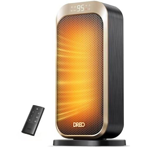 Dreo Space Heaters for Indoor Use, 1500W Portable Electric Heater with Remote and Thermostat, PTC Ceramic, Safety Heat with 70° Oscillation for Bedro