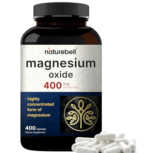 Magnesium Oxide 400mg, 400 Capsules | High Purity Elemental Form – Extra Strength – Essential Mineral Supplements for Muscle, Digestion, Bone, & H
